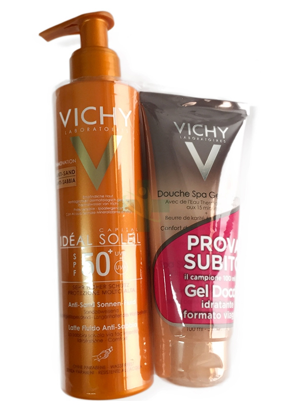 Vichy Linea Ideal Soleil SPF50+ Latte Fluido Anti-Sabbia + Doccia SPA Gel Crema
